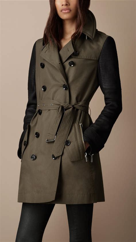 burberry brit leather sleeve trench|burberry shell trench coat.